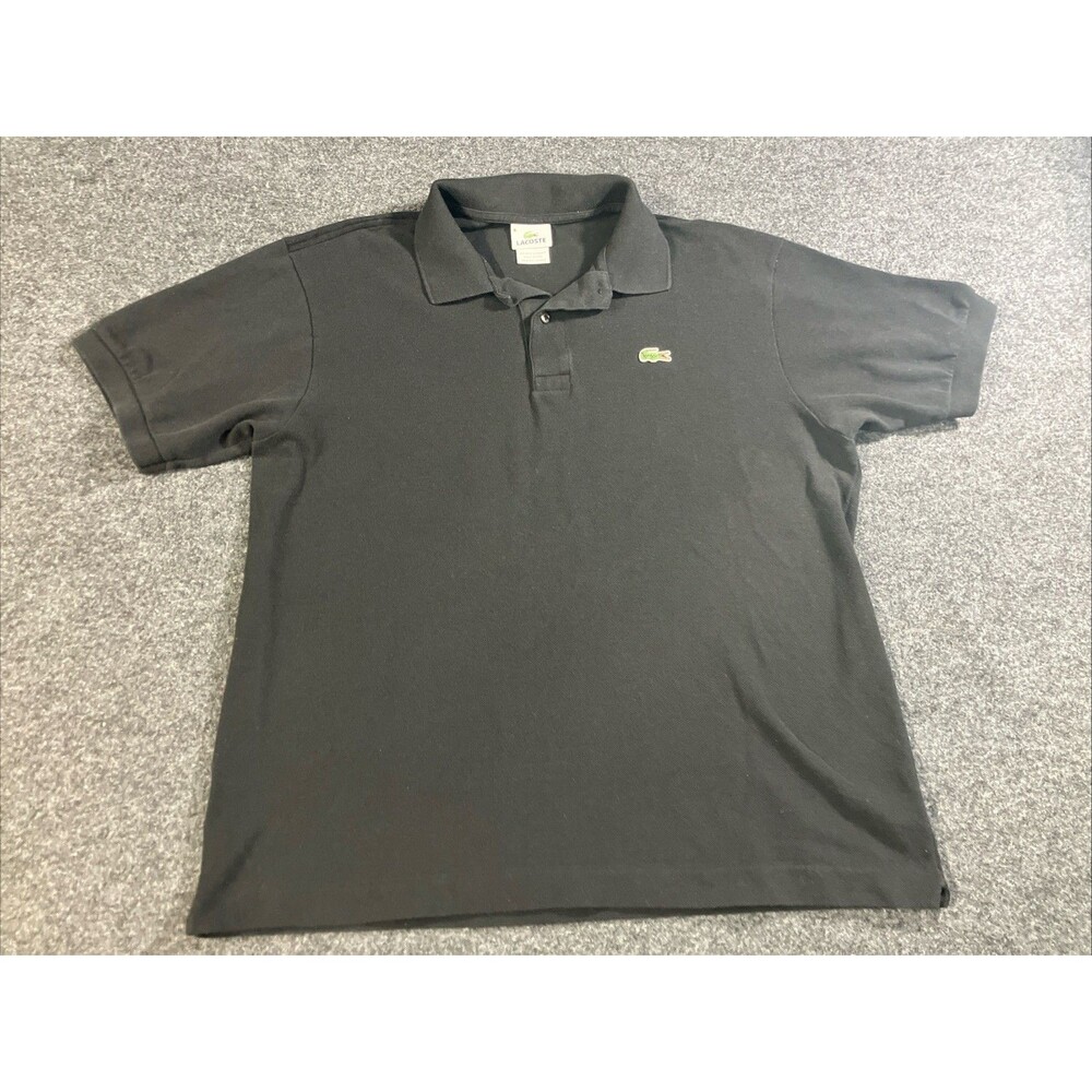 Lacoste Mens Polo Shirt Size 6 Fits Medium M Black Pique Cotton Short Sleeve Y2K